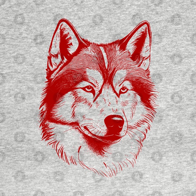 Alaskan Malamute dog minimalistic art illustration in red by Danielleroyer